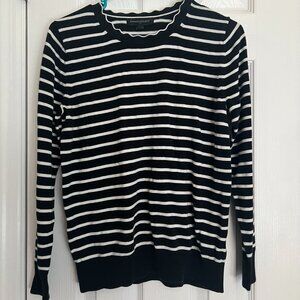 Black and White Striped Scallop Neck Sweater